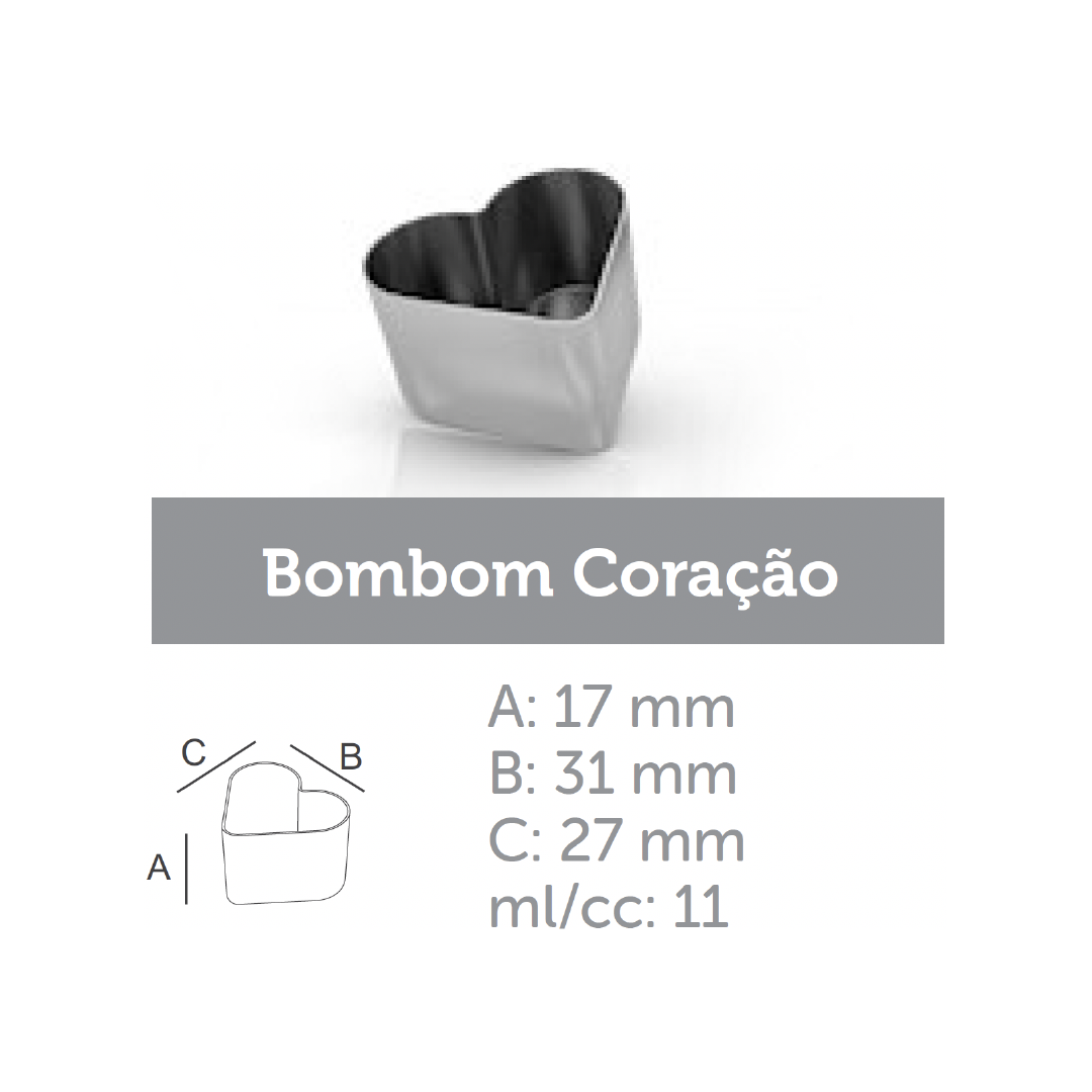 Ataforma Mold Bombom Coração 11ml 0.4 oz 18 cavities (1-6 molds pricing)