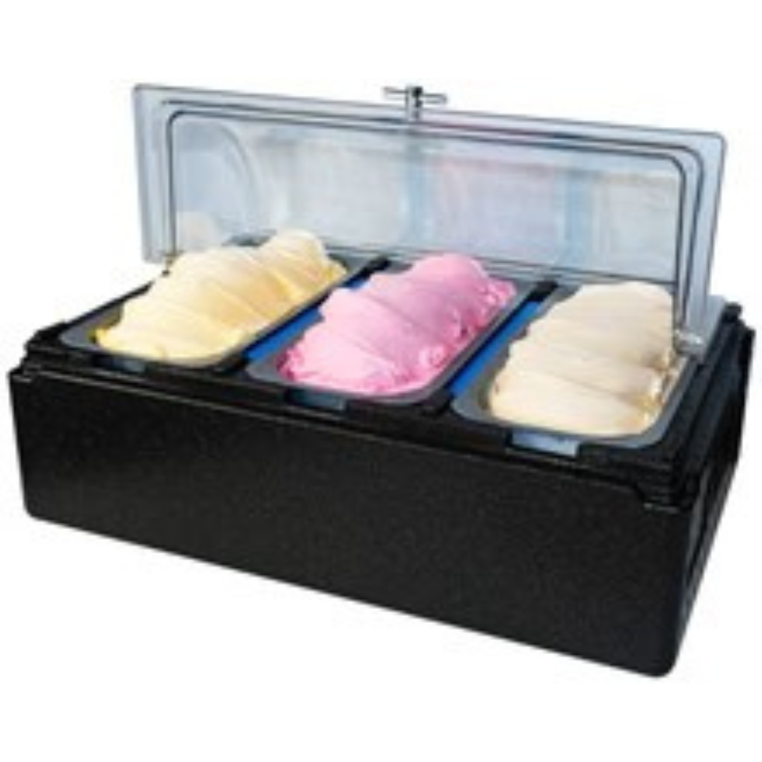 Gelato Cooler & Carrier for 3-5L Pans with 2 FB Plates (with Rolling Cover)